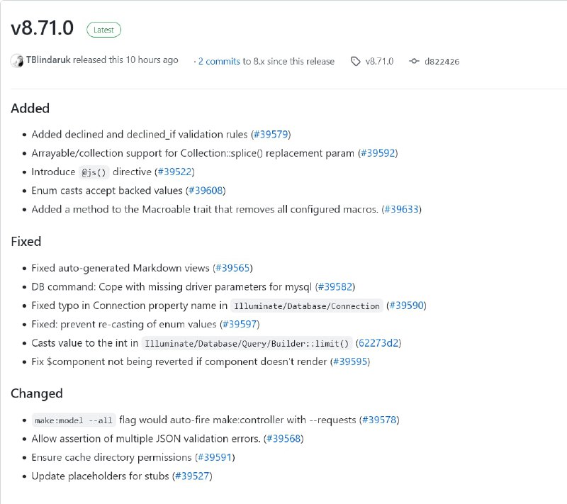 Релиз Laravel 8.71