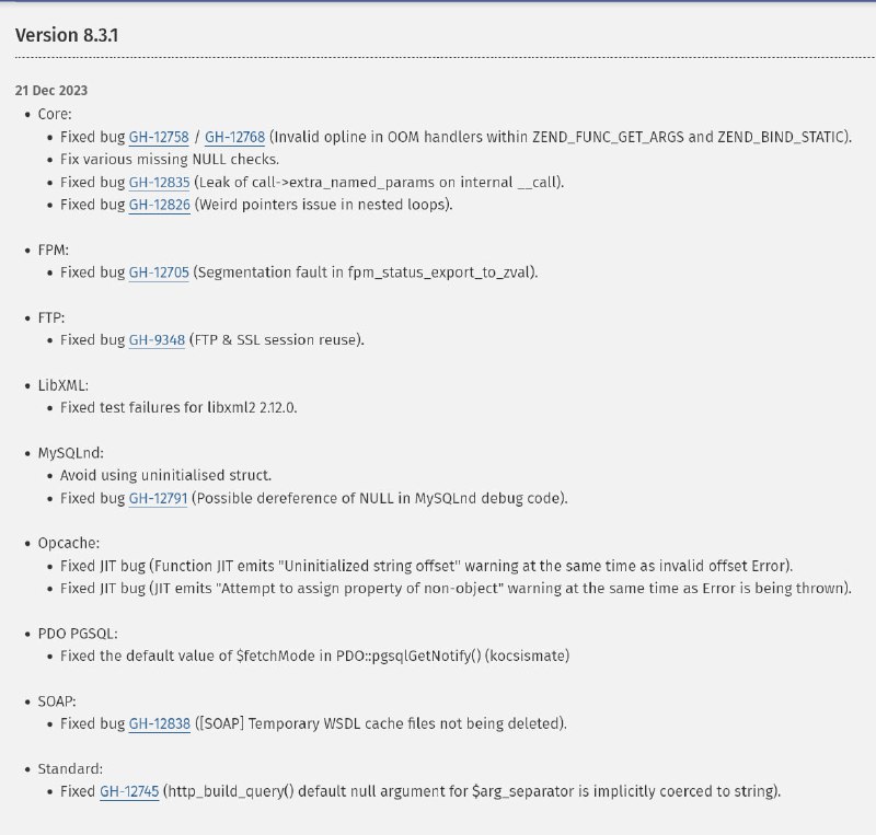 Релизы PHP 8.3.1, 8.2.14, 8.1.27