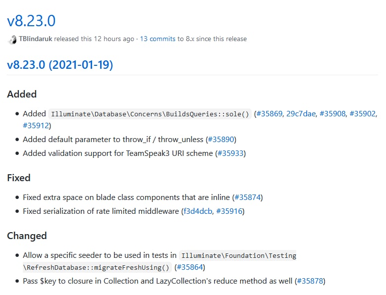 Релиз Laravel 8.23