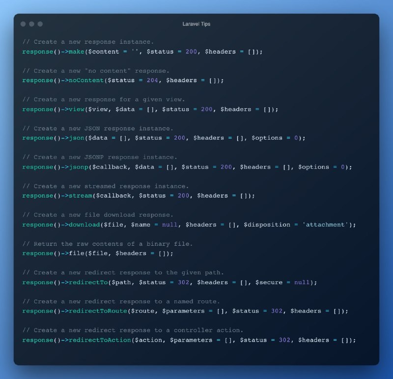 Шпаргалка по Laravel Response