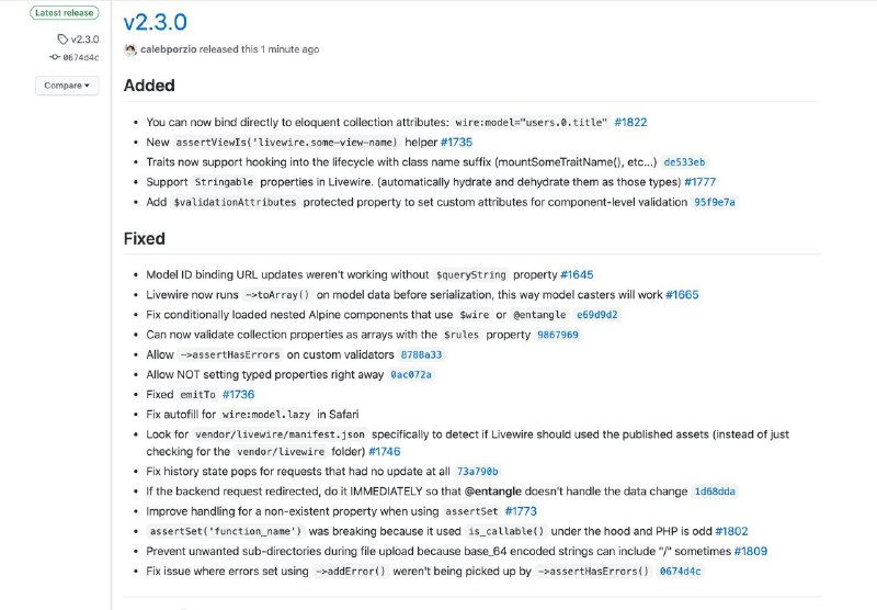 Релиз Laravel Livewire 2.3