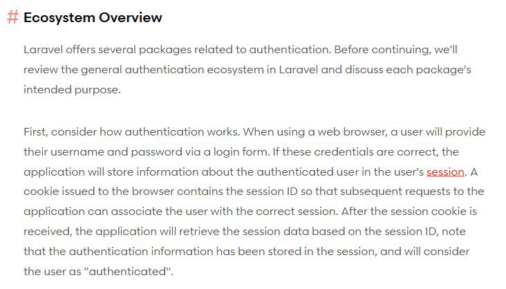 В доку добавлен обзор экосистемы аутентификации в Laravel
