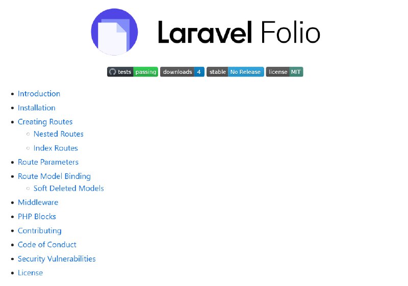 Релиз Laravel FolioМаршрутизация на основе шаблонов. Например, чтобы создать страницу, доступную по адресу /greeting, просто создайте greeting.blade.php в папке resources/views/pages.