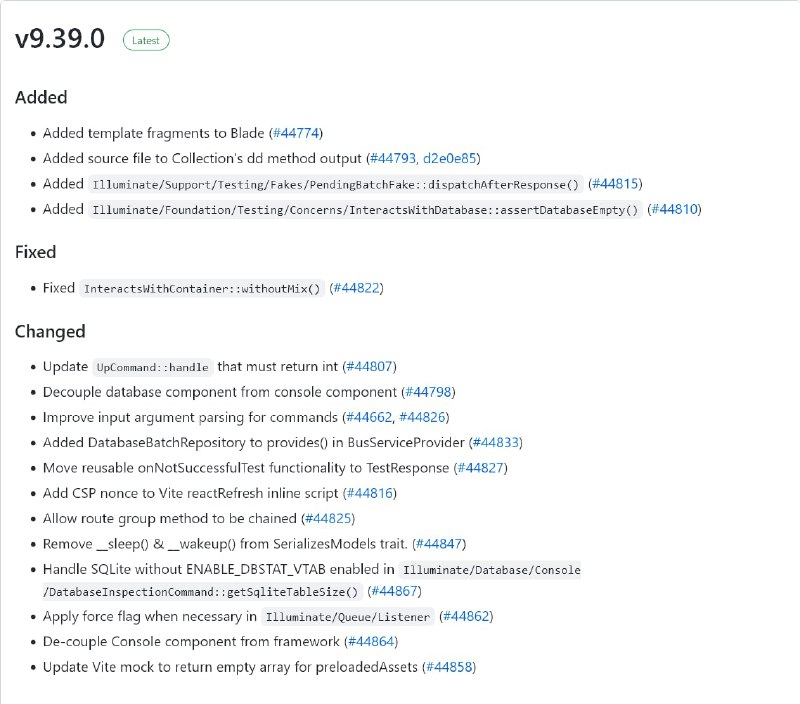 Релиз Laravel 9.39